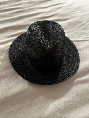 Toddler Black Woven Straw Fedora Hat